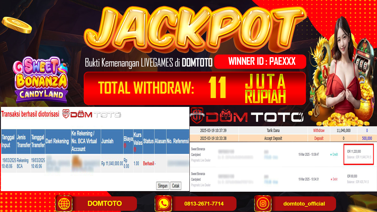 JACKPOT SLOT SWEET BONANZA CANDY LAND 19 MARET 2025